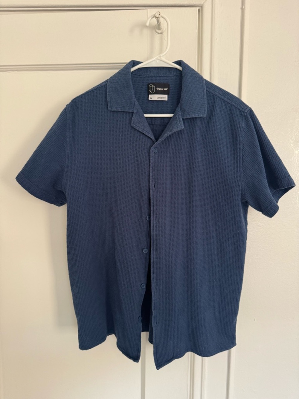 Original Use Deep Navy Textured Short-Sleeve Button-Down Shirt